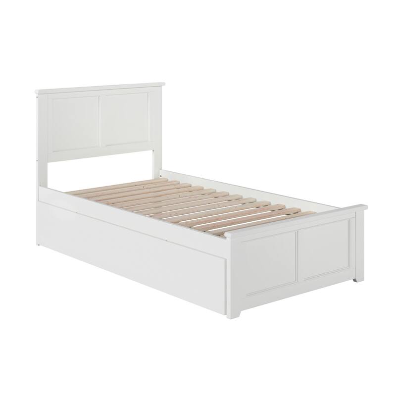 Madison Twin XL Solid Wood Platform Bed with Matching Footboard & Twin XL Trundle in White