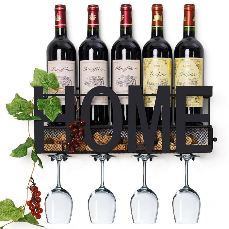 Wall Mounted Metal Wine Rack - 17"D x 5"W x 7"H - Home Black