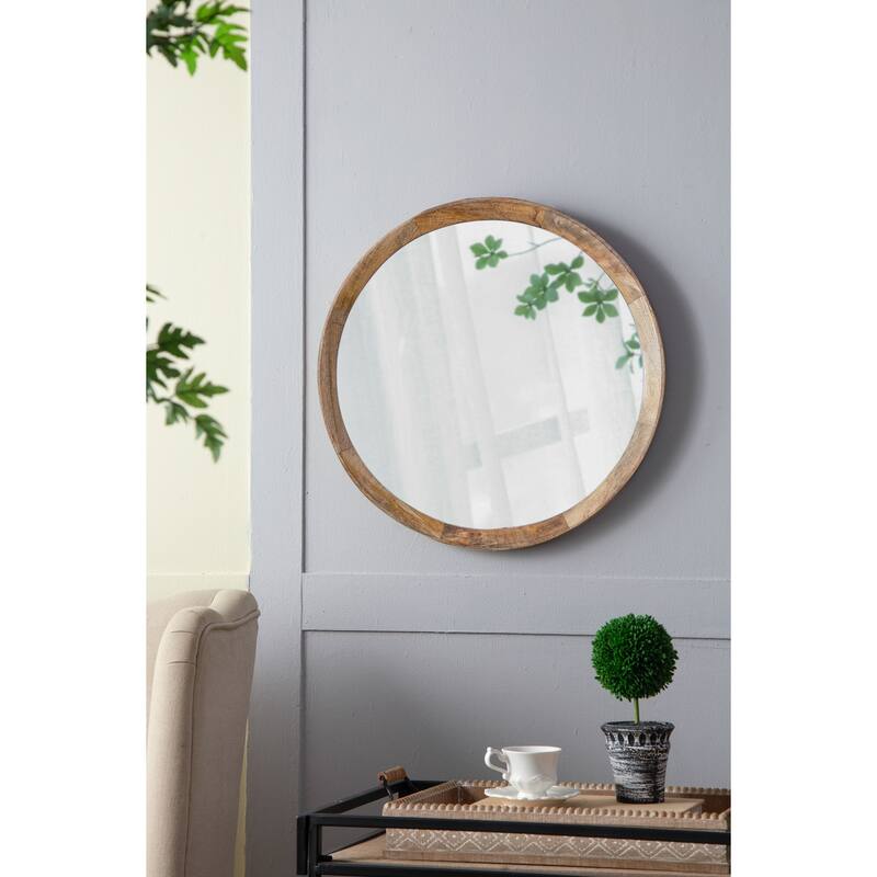 D20x1.5"Transitional Decor Style Mango Wood Wall Mirror Wall Decor with Frame of Solid Mango Wood - Natural