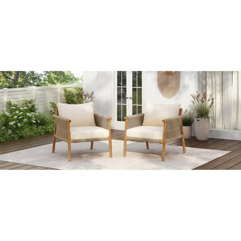 Christopher Knight Home - 28" Modern Outdoor Woven Lounge Chair with Solid Wood Frame and Comfortable Polyester Cushions
