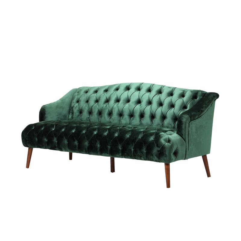 Contemporary 3-Seater Sofa with Button Tufted PU Upholstery and Birch Wood Legs