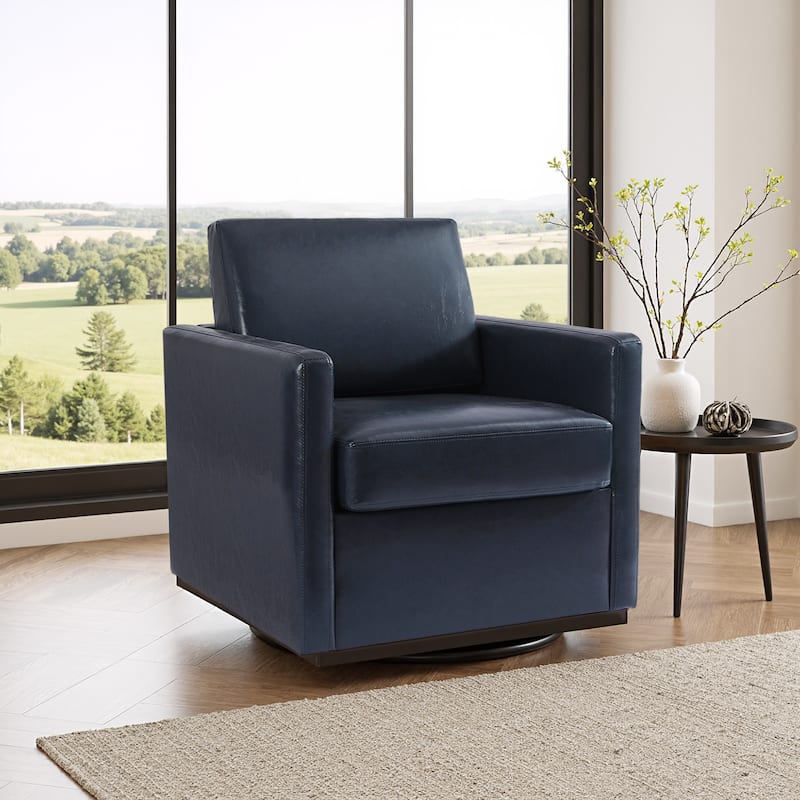 Chenille Leather Modern Swivel Accent Chair