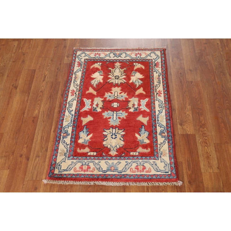 Traditional Kazak Rug Hand-Knotted Oriental Red Wool Carpet - 2'0"x 3'0"