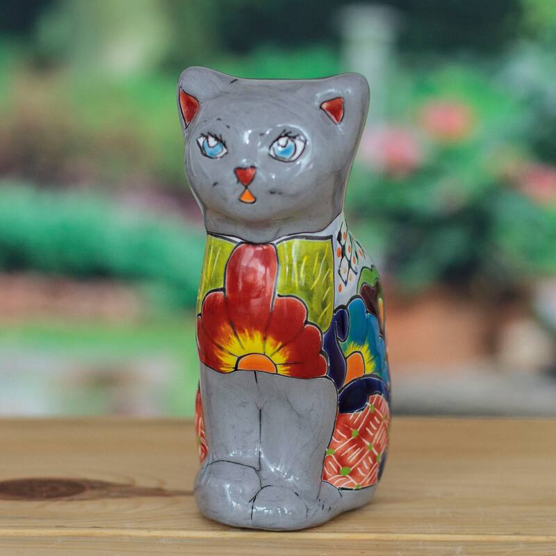 Novica Handmade Feline Essence In Grey Ceramic Sculpture