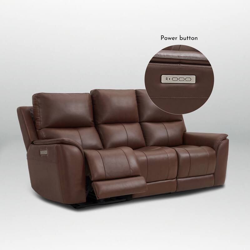 86.5" W Premium Genuine Leather Triple-Power Sofa with Zero Gravity, Ajustable Headrest
