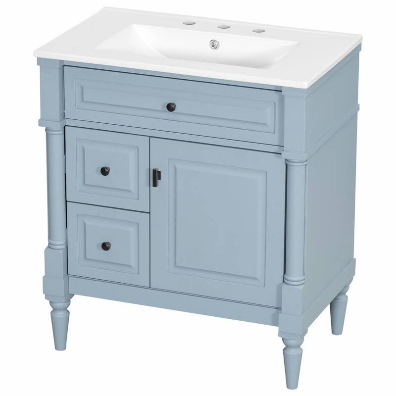 36" Bathroom Vanity with Sink, Freestanding Bathroom Cabinet with Ceramic Basin, Flip Drawer - Blue+Grey - 30''