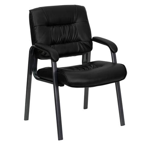 Black LeatherSoft Executive Side Reception Chair with Titanium Gray Powder Coated Frame