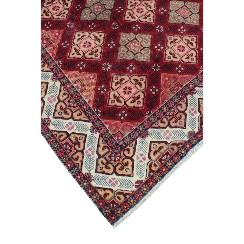 Fine Vintage Distressed Vesile Burgundy/Ivory Rug - 6'6" x 9'3"