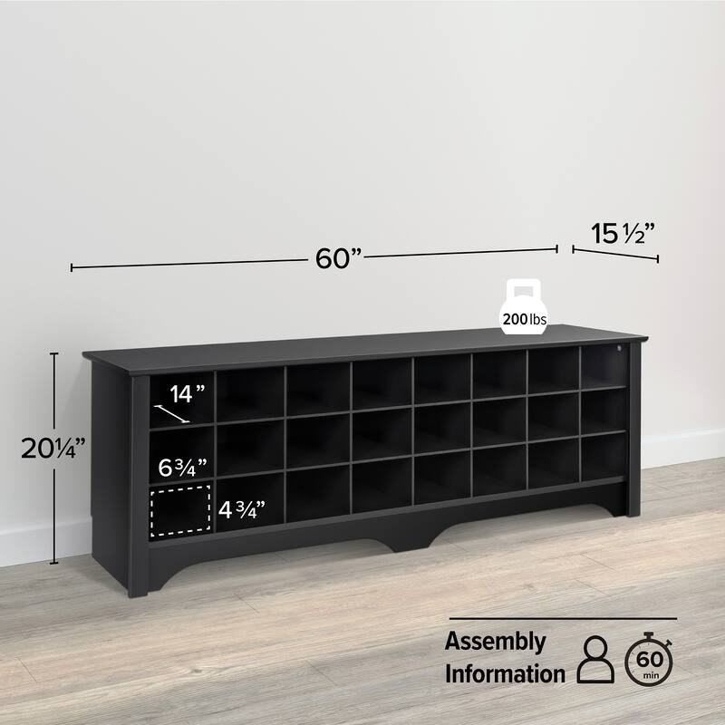 Prepac 24 pair Shoe Storage Cubby Bench, Multiple Finishes
