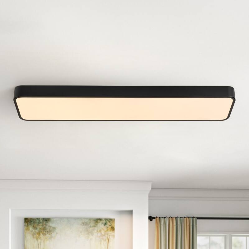 1-Light Modern Matte Black Rectangular Integrated LED Flush Mount Light - 35.4 in. W