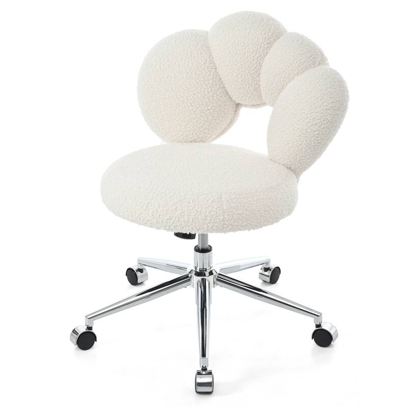 Criss Cross Chair with Wheels, Teddy Fabric Home Office Chair, 360°Swivel Height Adjustable Swivel Vanity Chair