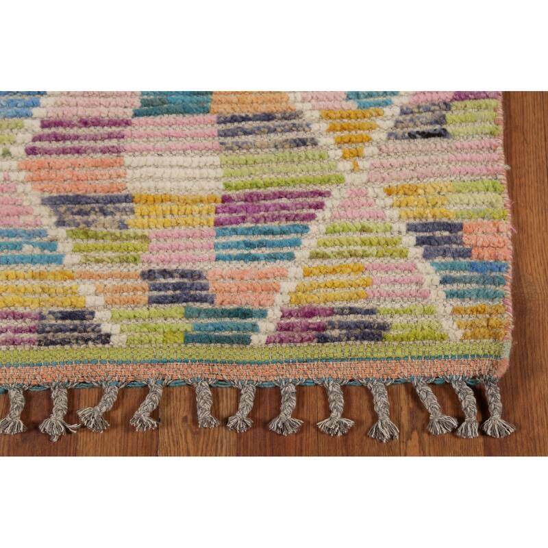 Modern Trellis Moroccan Oriental Runner Rug Hand-Knotted Wool Carpet - 2'5"x 12'8"