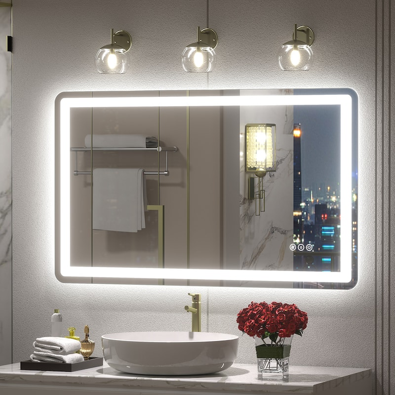 UL Certified Frameless LED Front Light and Backlit Wall Bathroom Vanity Mirror - 40" x 24" - Clear-Rounded Corner