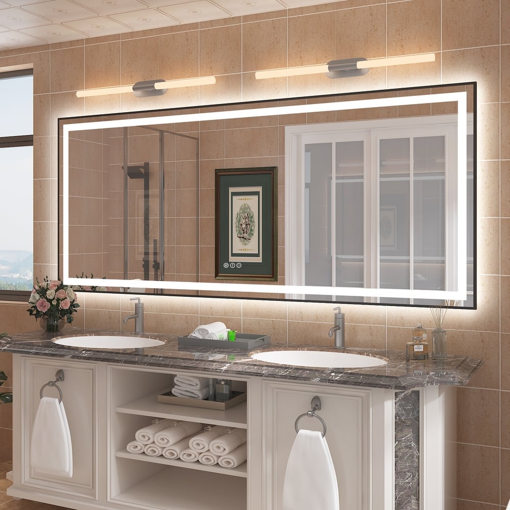 Framed Front & Back LED Lighted Anti-Fog Tempered Glass Wall Bathroom Vanity Mirror,3 Years Warranty & ETL Certification