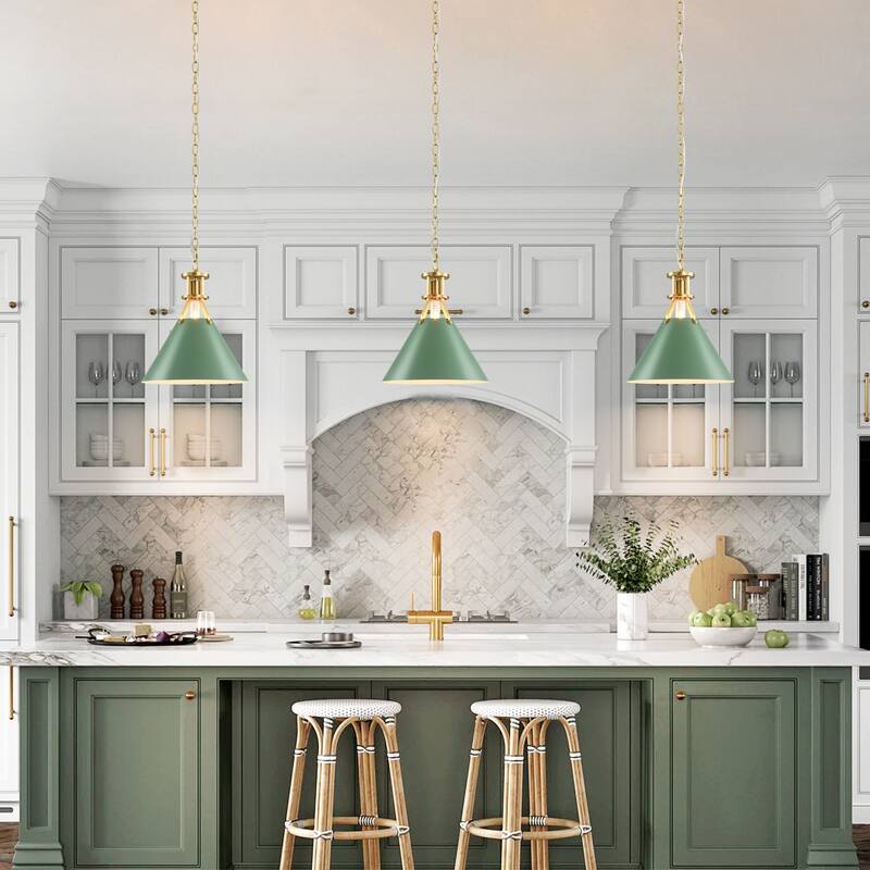 1-Light Modern Industrial Brushed Gold Cone Adjustable Pendant Light for Kitchen Island