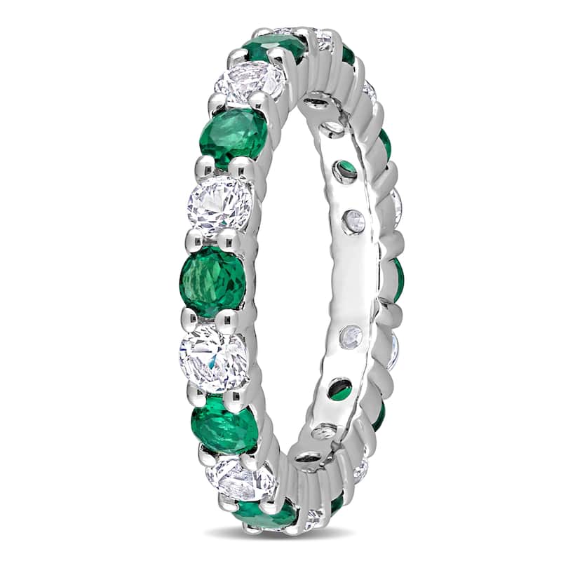 Miadora Created Emerald and Created White Sapphire Stackable Full-Eternity Band Ring in Sterling Silver