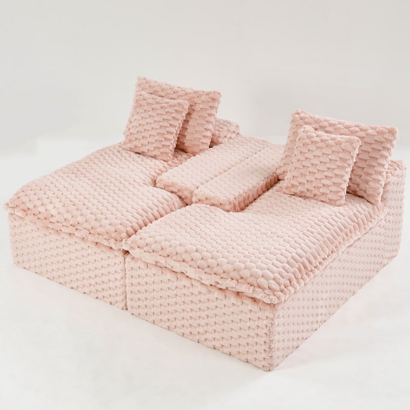 Lazy Reclining Sofa Turtle Velvet Modular Sleeper Sectional Sofa Bed with Double Chaise Lounge and Full Compressed Sponge