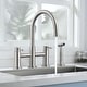 preview thumbnail 10 of 17, PROOX Double Handle Bridge Kitchen Faucet with Side Sprayer