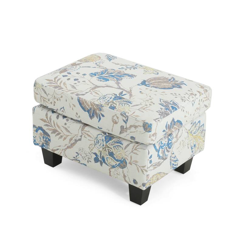 Two-Tone Beige & Blue Upholstered Ottoman - Contrast Home Accent
