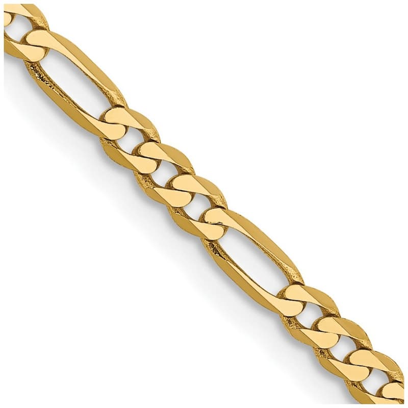 Curata 14k Yellow Gold Solid Polished 2.75mm Flat Figaro Chain Bracelet Lobster Claw