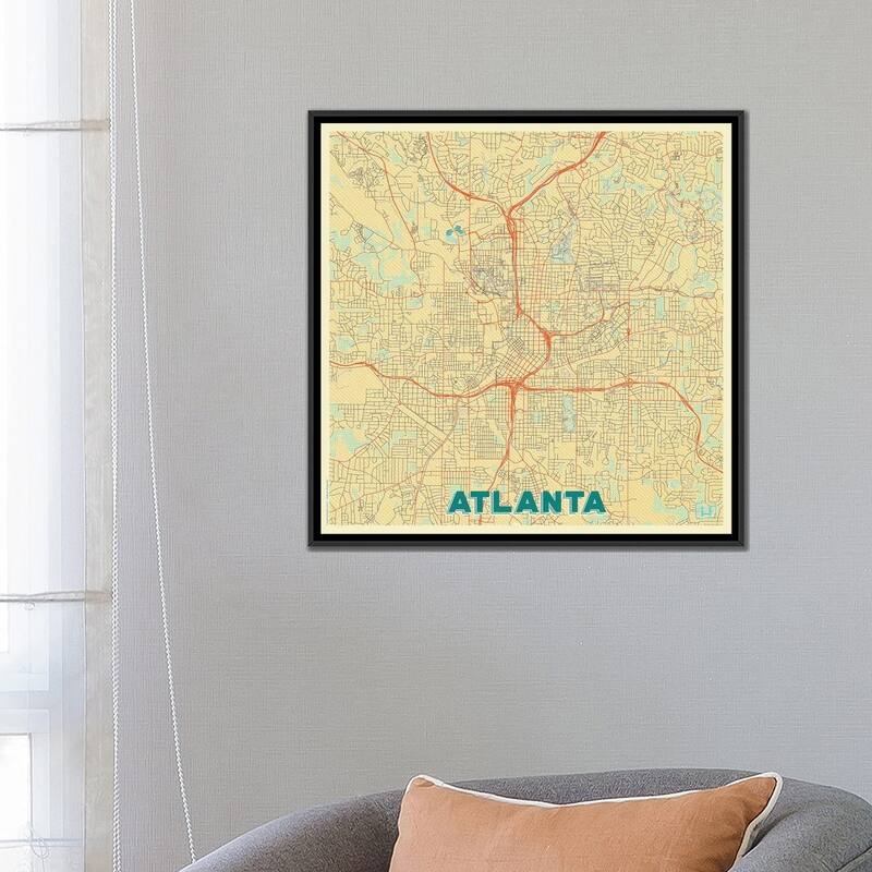 iCanvas "Atlanta Retro Urban Blueprint Map" by Hubert Roguski Framed Canvas Print