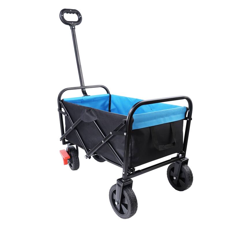 Mini Folding Wagon Garden Shopping Beach Cart (Black+Blue+Brake)