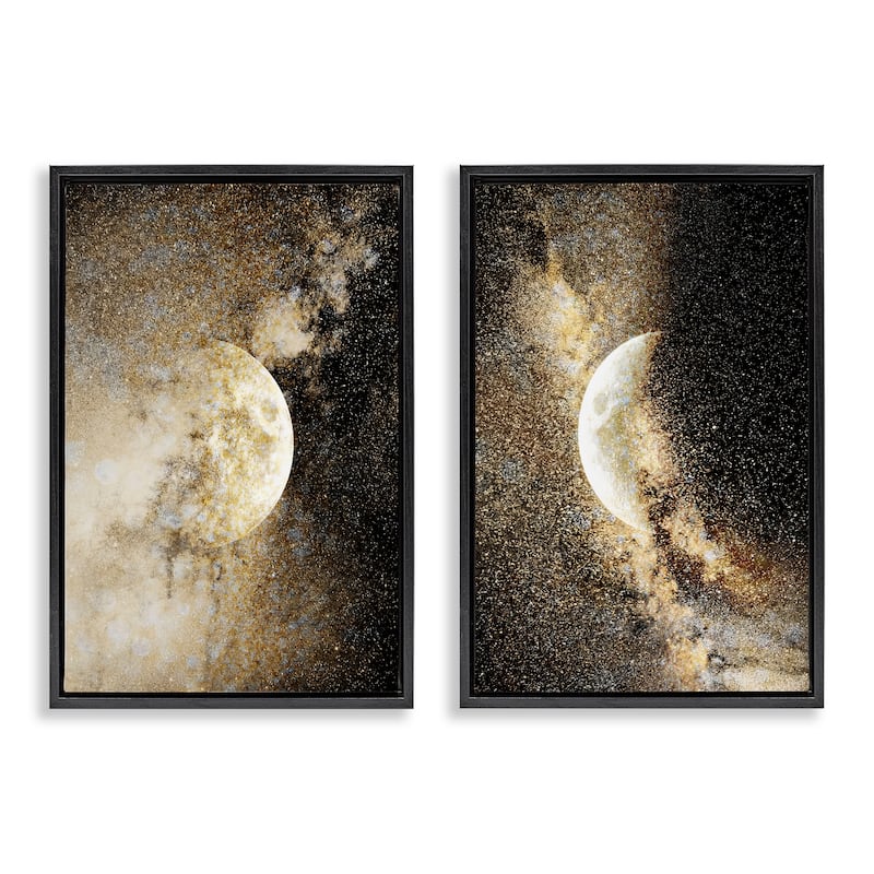 Stupell Moons with Starry Nebulas Framed Floater Canvas Wall Art Design By Gemma Bardot (Set of 2) - 17 x 25 - Black