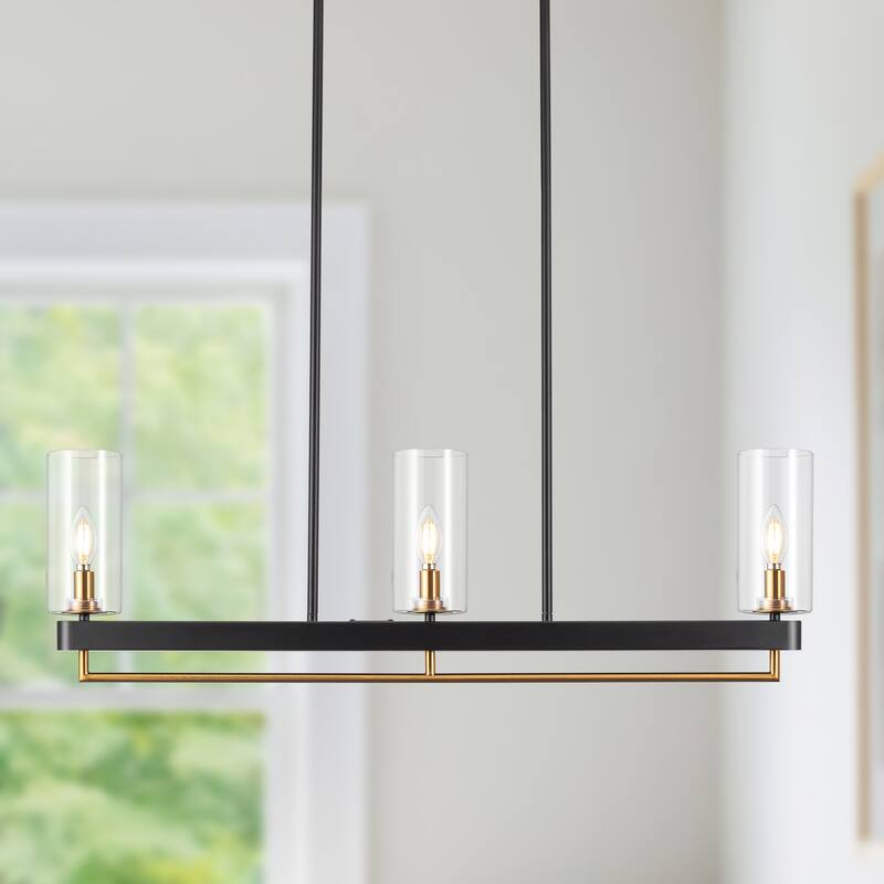 Black Gold Kitchen Pendant Lighting Linear Chandeliers For Dining Room - 3light