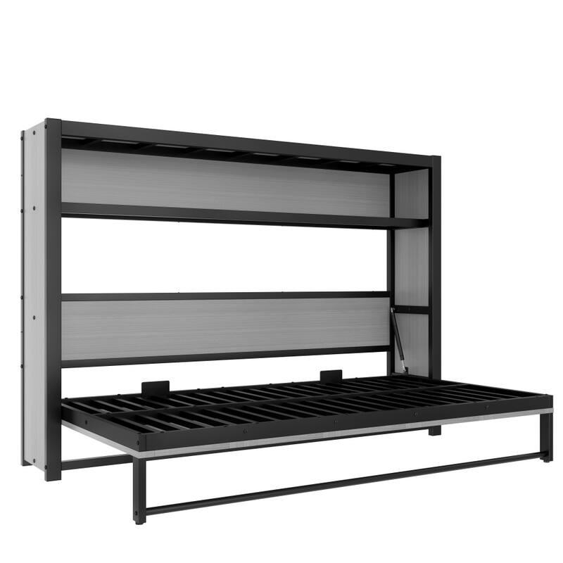 Metal Twin Size Murphy Bed with Shelves,Foldable and Space-saving Design