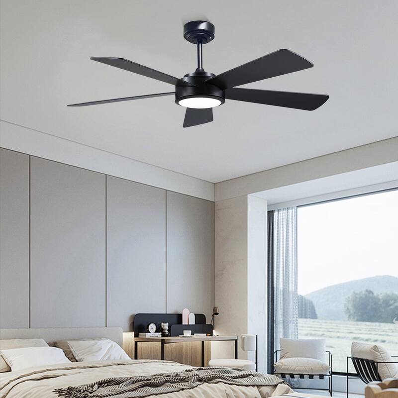 52" Modern Ceiling Fan with Light and Remote,APP Control,Suitable for Sloped Ceiling,Reversible Blades,DC Motor - 52 Inches
