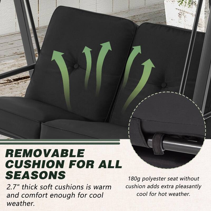 AECOJOY 2-Seat Porch Swing Chair, Patio Swing Chair w/ Cushions