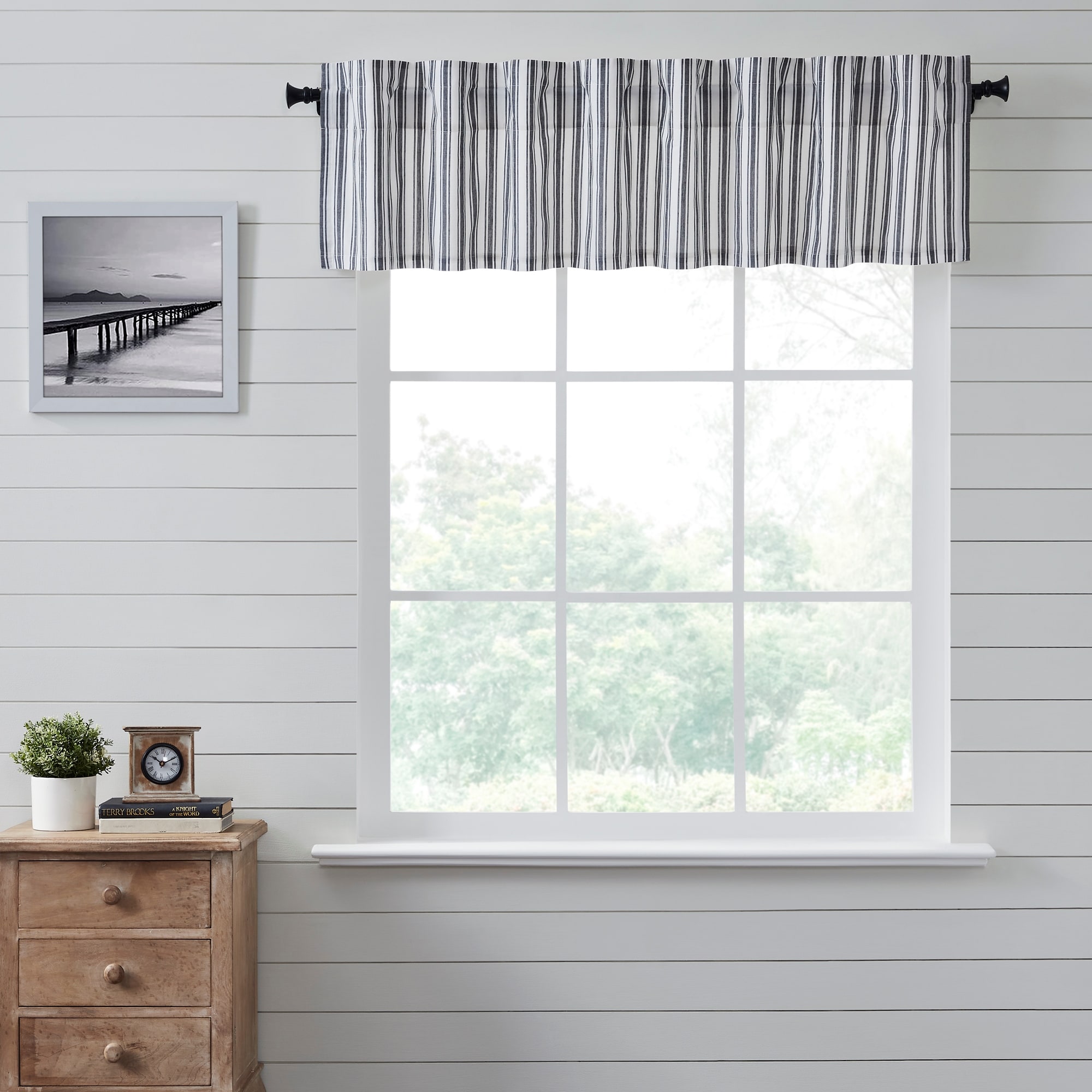 Sawyer Mill Black Ticking Stripe Valance 16x72 - M