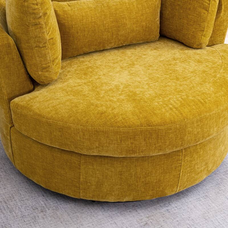 42.3"W Upholstered Swivel Accent Chair with 4 Pillows and Half-Moon Storage Ottoman