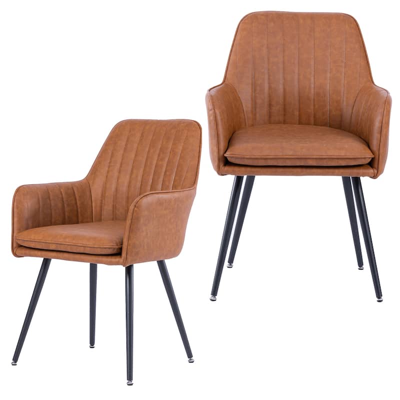 Dining Chair Set of 2 - Modern Mid-Back Accent Chairs with Gold Plating Legs - Upholstered Living Room Chairs (Set of 2) - Brown