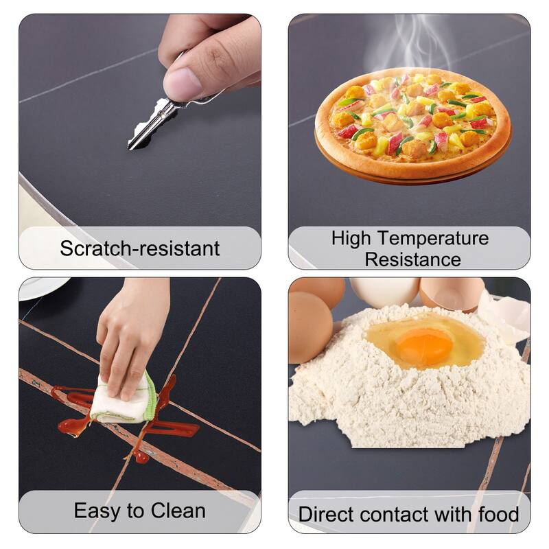 42" Luxury Sintered Stone Table 0.45" Durable Top 6" Steel Legs,350lb Capacity,Stain/Heat-Resistant Black Veined Surface