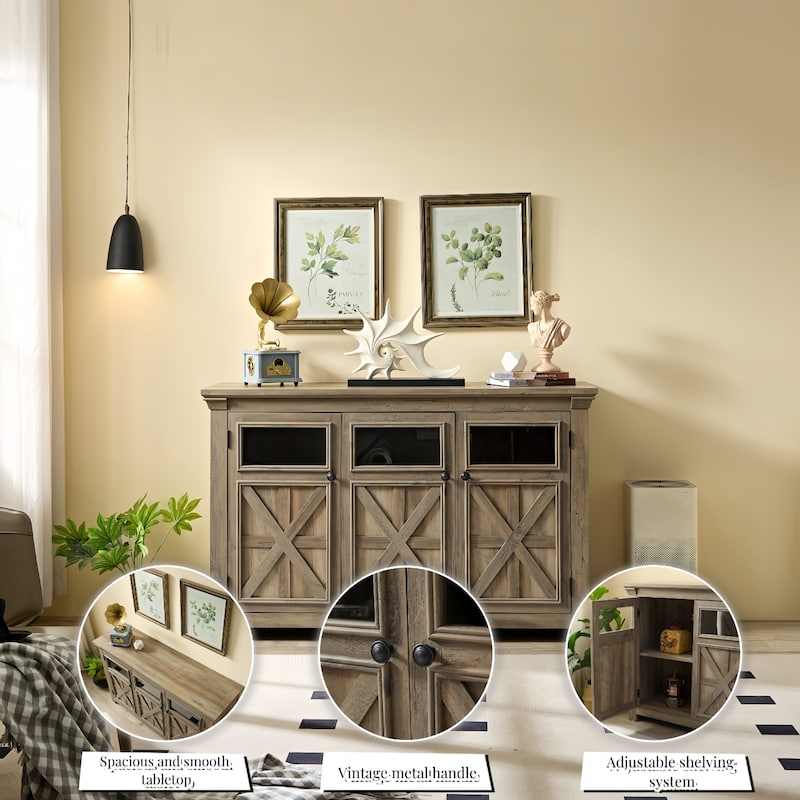 53'' Bar Wine Bar Storage Cabinet Adjustable Shelves Buffet/Sideboard