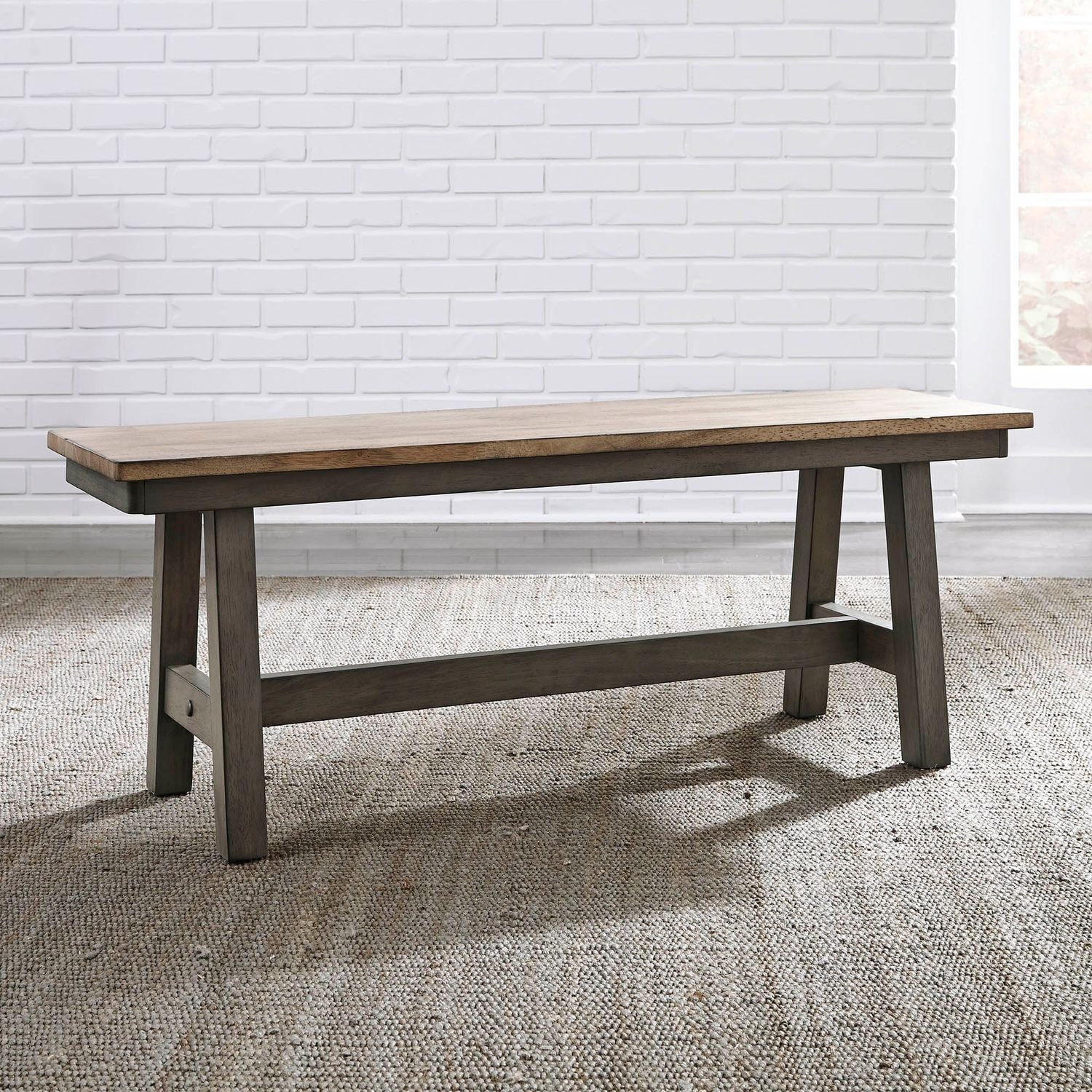 Liberty Furniture Lindsey Farm Wood Dining Bench Gray & Sandstone - W48 x D14 x H18