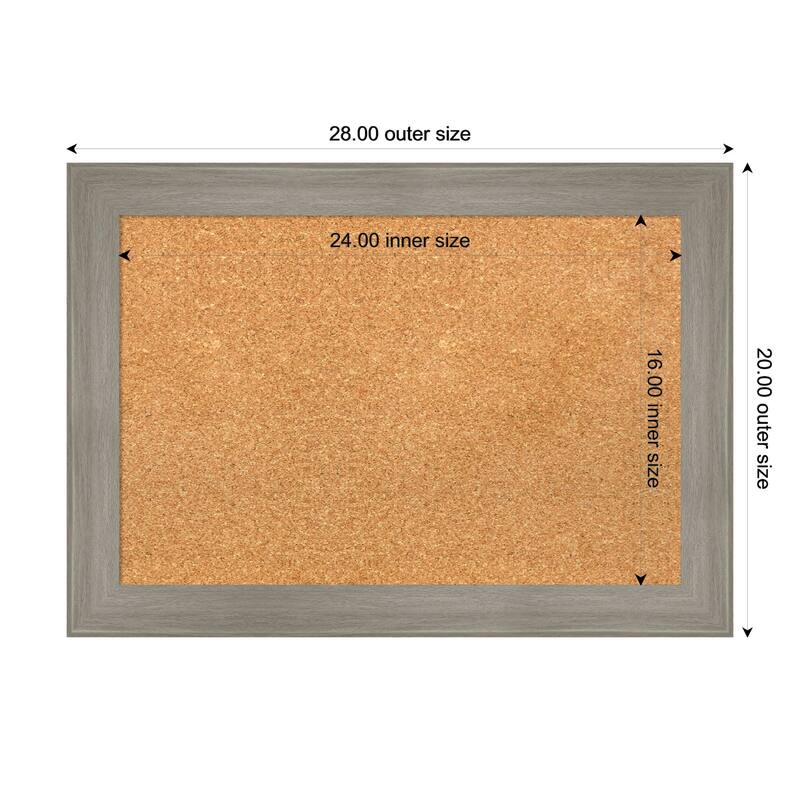 Grand Greywash Narrow Framed Cork Board - Bulletin Board, Organization Board, Pin Board - Natural - 28 x 20 in