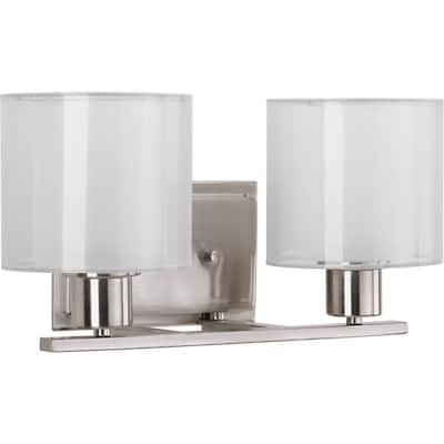 Invite Collection 2-Light Brushed Nickel White Shade New Traditional Bath Vanity Light