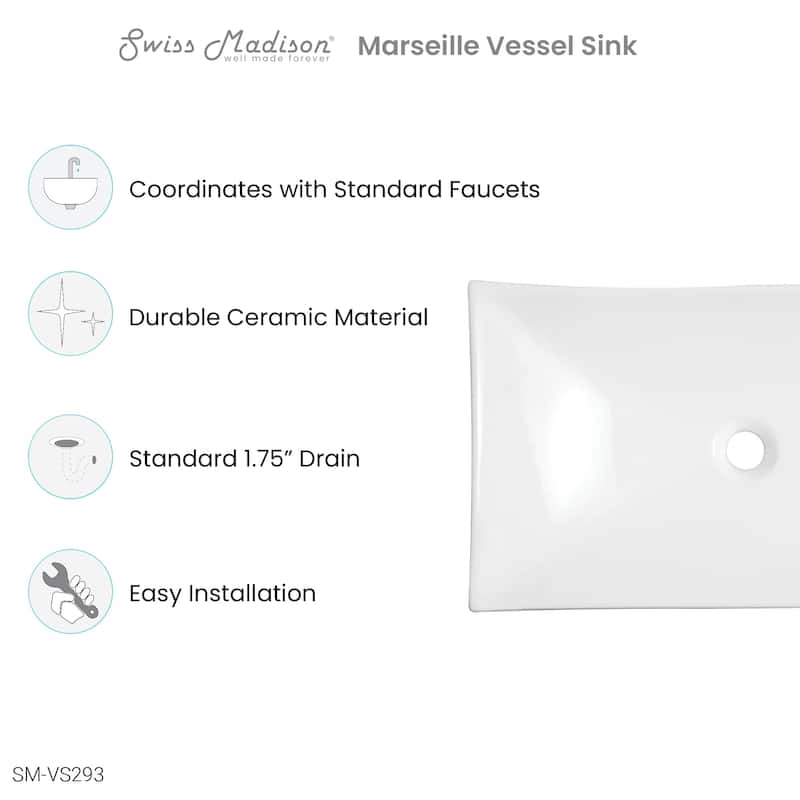 Marseille 25.5" Rectangle Vessel Bathroom Sink - 23.6" x 15.15" 3.55"