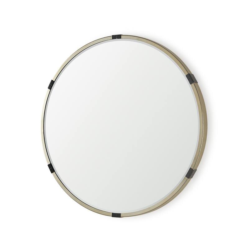 HomeRoots 29" Gold And Black Metal Round Framed Accent Mirror - 28.54 in. x 28.54 in. x 1.57 in.