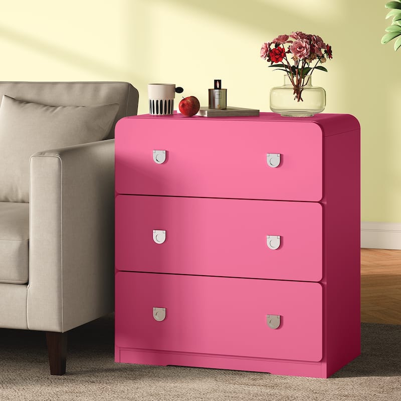 Painted 3-Drawer Nightstand for Bedroom - Pink