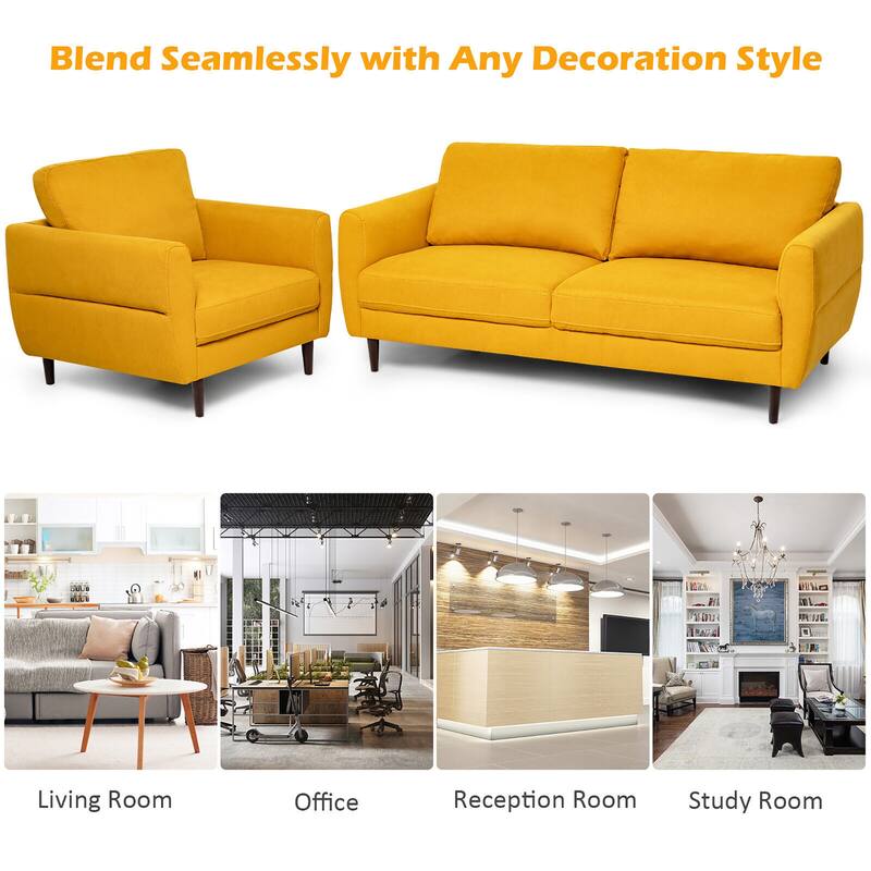 Gymax 2 Pieces Living Room Sofa Set Modern Fabric Sofa Couch & Accent
