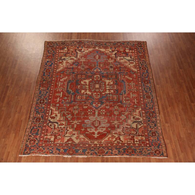 Pre-1900 Antique Vegetable Dye Heriz Serapi Persian Wool Carpet - 9'2" x 10'10"