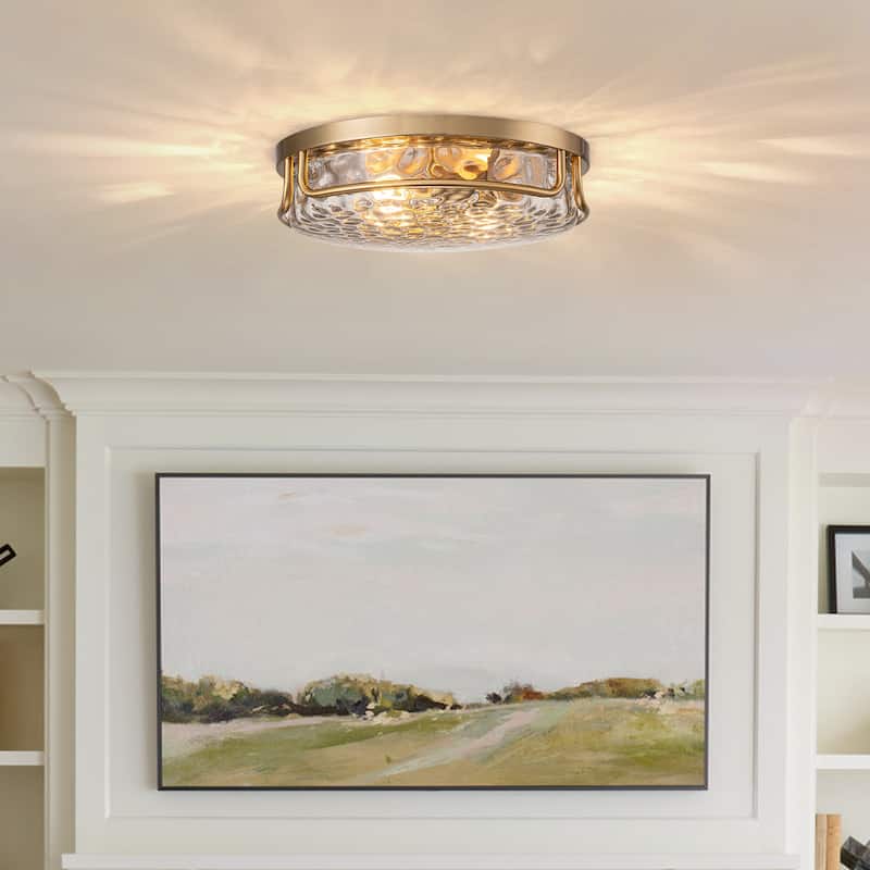 Farmhouse 2-Light Flush Mount Light with Water Ripples Glass - Bronze