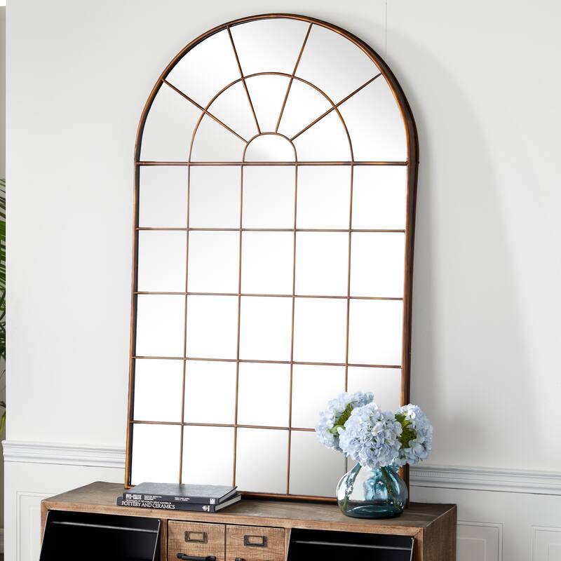 Metal Window Pane Inspired Grid Room Wall Mirror - Copper, Brown, Black - Roche River Decor