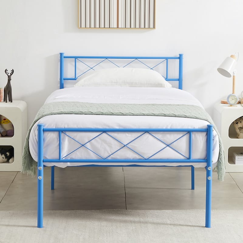 VECELO Modern Premium Metal Platform Bed Frames, Twin/Full/Queen Size Bed, Student apartment Beds - Blue - Twin