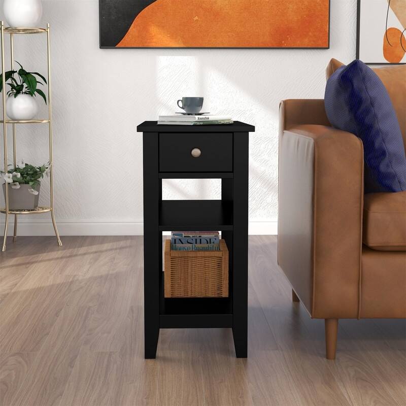 Narrow End Table with Drawer and Shelf - 11.22"D x 23.62"W x 24.02"H