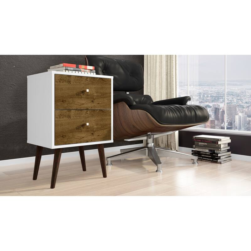 Modern Nightstand with 2 Drawers and Splayed Wood Legs Storage Cabinet
