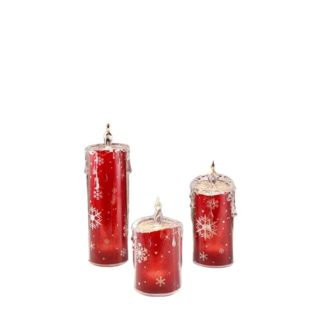 3pc Snowflake LED Flameless Candle Lights - 9.5" - Red - Set of 2